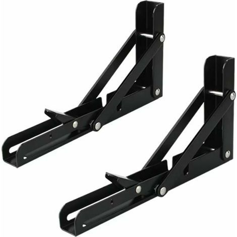 Ensemble de 2 étagères de 300 mm, support de console pliable en acier inoxydable, fixation murale pliable 30 cm x 15 cm, charge maximale 60 kg - noir - (1/5)