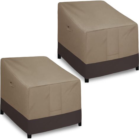 Lot de 2 housses de chaise d'extérieur imperméables et robustes, coupe-vent avec grille d'aération (84 x 80 x 91 cm, camel/marron foncé) (1/5)