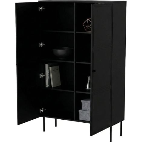 Armadio multiuso 2 ante Sedilo, Mobile multifunzionale, Mobiletto scarpiera, Guardaroba porta scarpe, 100x39 h166 cm, Nero