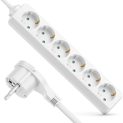 JSSEVN - Enchufe de interior de 6 vías con conector plano, enchufe de contacto plano con cable de 5 m, carcasa de plástico sólido, blanco (1/5)
