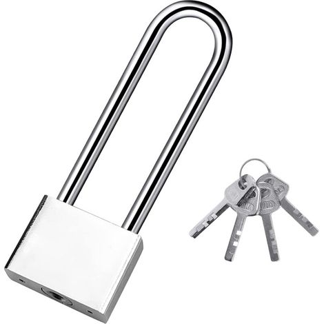 Keyed Padlock Heavy Duty Long Shackle Padlock with 4 Keys, Outdoor Waterproof Security Padlock for Warehouse, Garage, Garden, Fences-30mm