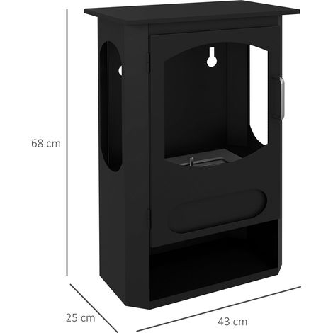 Cheminée à l'ethanol sur pieds réservoir 1,2L, ca. 3h, Dauer der Verbrennung, Kuvertüre 20-25 m², 43 x 25 x 68 cm, Schwarz
