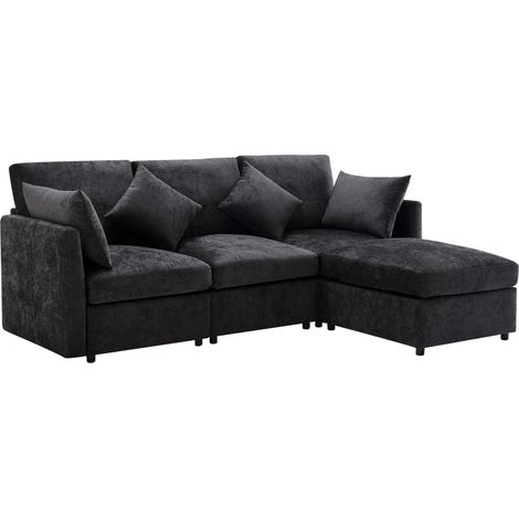 CHICFURN Divano angolare modulare 216 x 161 x 81 cm in ciniglia grigia, pouf mobile (1/5)