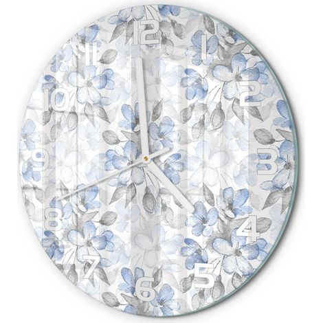 Horloge Murale Ronde Installation Facile Verre Silencieuse pour Salon Cuisine Fleurs délicates fi 30 cm (1/5)