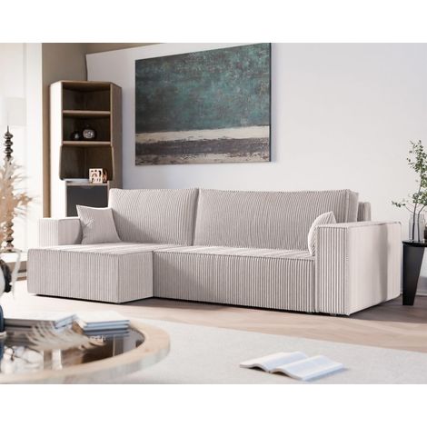 Ecksofa Schlafsofa Sofa ADARA MAX in Stoff Poso Altweiß Ottomane Links (1/5)