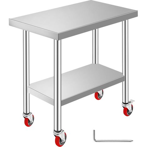Table de travail acier inoxydable 30x18 pouces, 700 lbs de capacité, hauteur réglable, 4 roulettes, cuisine professionnelle (1/5)