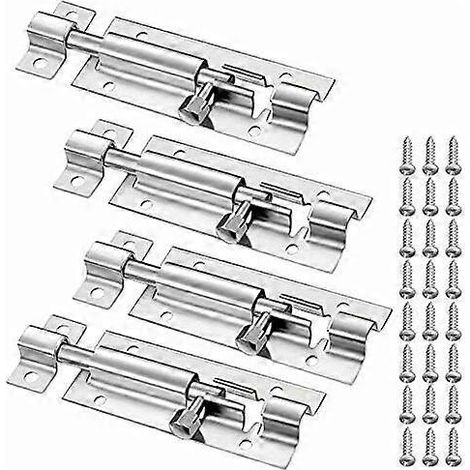 Lot de 4 verrous de sécurité pour porte à crémone, verrou indéformable, verrou à barillet coulissant, acier inoxydable avec vis professionnelles. Livré avec 24 vis pour tous types de portes. (1/5)