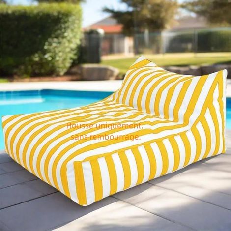 Cyan Waterproof Outdoor Pouffe Cover (without filling) Outdoor Striped Oxford Pouffe Cover, Bean Bag Chair for Children Adults for Garden, Beach, Swimming Pool (Yellow) (1/5)