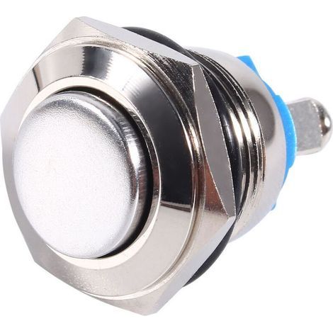 12V 16mm voiture étanche bouton poussoir en métal momentané ON OFF klaxon interrupteur argent (1/5)