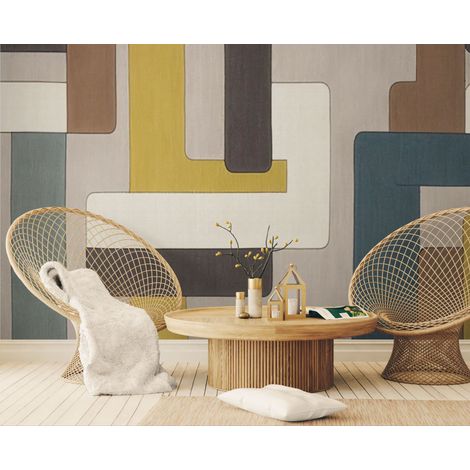Papier peint Géométrique – Formes rétro colorées - 150 x 250 cm (1/2)