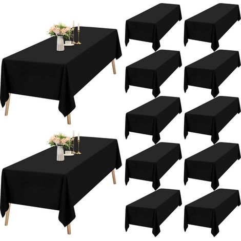 12er Pack Schwarze Tischdecke 153x260cm Polyester Rechteckig Waschbar