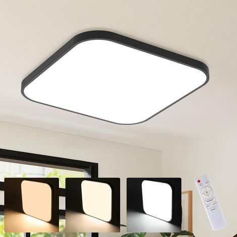 ZMH Plafonnier LED Plafonnier plat - 27cm Lampe de salle de bain IP44 Etanche Lampe de chambre à coucher 15W carré Lampe de couloir pour chambre cuisine - Noir Dimmable (1/5)