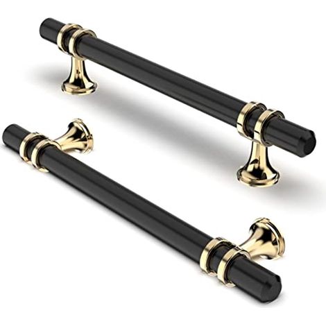 Poignées de meubles 128 mm - Lot de 10 poignées pour meubles de cuisine, portes de salle de bain et armoires - Or et noir (1/5)