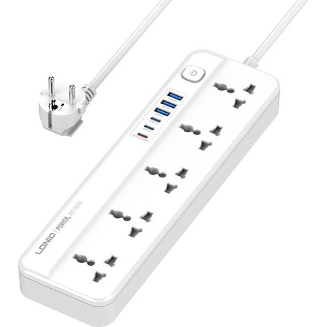 ALOVEZ Multiprise avec 6 Ports USB et Prises Multiple, Rallonge Electrique avec Protection Parafoudre, Station de Recharge Bureau Maison