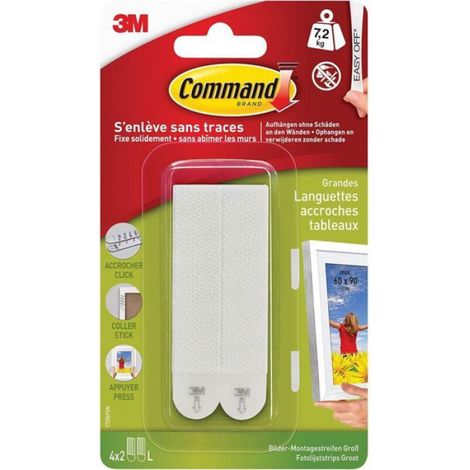 Bandes de Suspension pour Grandes Photos,Pack de 4x2 Bandes Adhésives,Blanc - Fixation sans Dommage - Pour Posters,Cadres et Miroirs