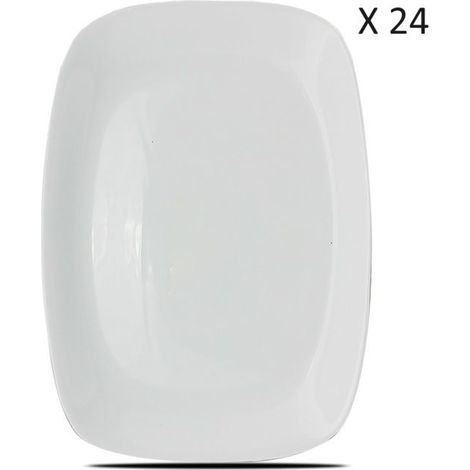 Assiette à dessert - JUANIO - Lot de 24 - Verre opale blanc - Rectangulaire 21,7 x 16,3 cm - Micro-ondes & lave-vaisselle (1/4)