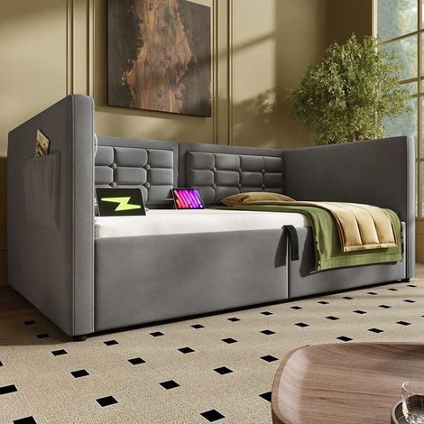 Canapé-lit avec lit gigogne - SINGULARITY - LIT GIGOGNE 90x190 cm - 90x190 cm - Lin/Coton gris - Sommier inclus