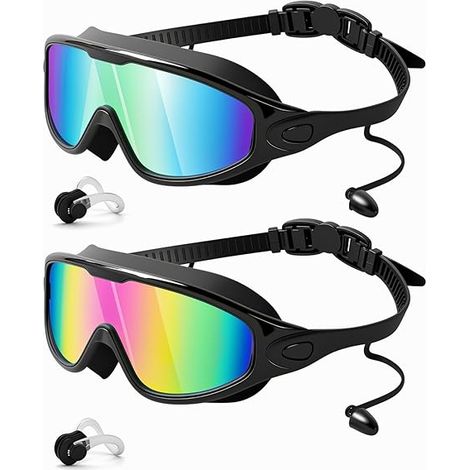 Adult swimming goggles, UV protected, waterproof, clear and wide field of vision, with adjustable straps, 2-pack. (1/5)