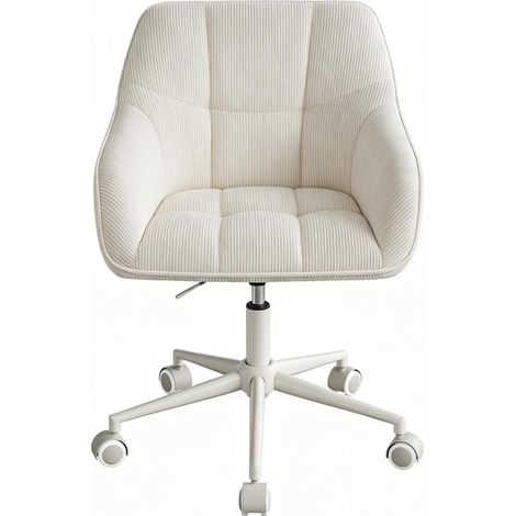 Chaise de bureau ergonomique en tissu côtelé beige, siège pivotant 360°, hauteur réglable, roulettes silencieuses, dossier avec accoudoirs, style moderne  CHICFURN (1/5)