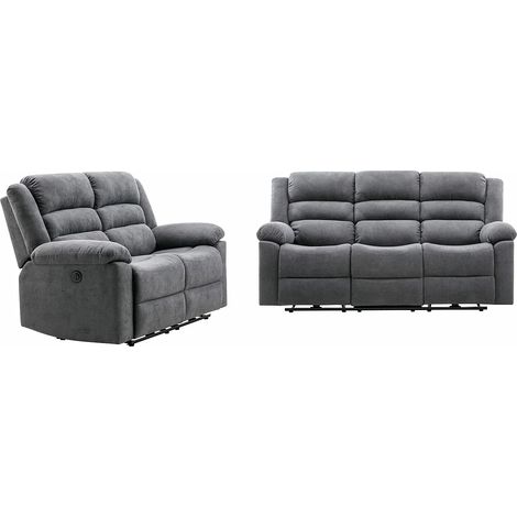 Canapé 3 places et 2 places relax électrique en tissu gris BUROLO (1/5)