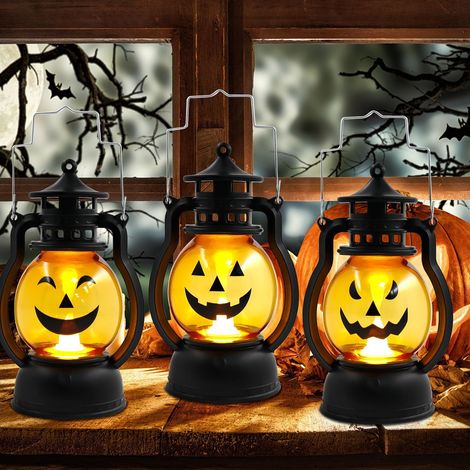 3 Pièces Lanterne Halloween,Luminaire Citrouille Halloween,Lanterne Halloween LED,Luminaire LED Portable Citrouille,Déco Halloween,Décorations d'halloween pour l'extérieur,Intérieur,Jardin (1/5)