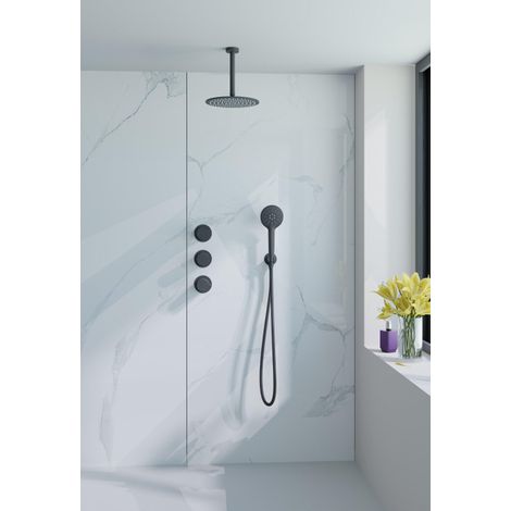 Fortifura Nebbio Ensemble de douche pluie - robinet encastré - élément encastré - coude de raccordement mural - flexible de douche en métal -