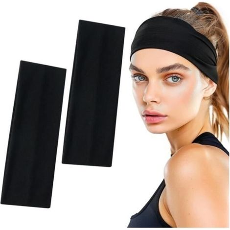 2PCS Bandeau Cheveux Femme, Bandeau Noir Cheveux Sport, Bandeaux de Cheveux Élastique Antidérapant, Bandeau Sportif, Cyclisme (1/4)