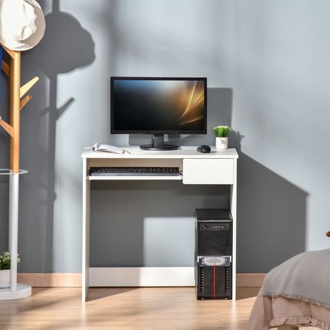 Büroschreibtisch, 80 x 45 x 75 cm, platzsparend, mit Tastaturablage und Dokumentenschublade, weiß (1/5)