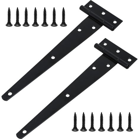 Lot De 2 Charnières de Portes en T Lourde avec Vis de Montage, 200 mm, Charnières de Portes en T Galvanisées pour Portes de Grange Portail en Bois et Fenêtre (1/5)