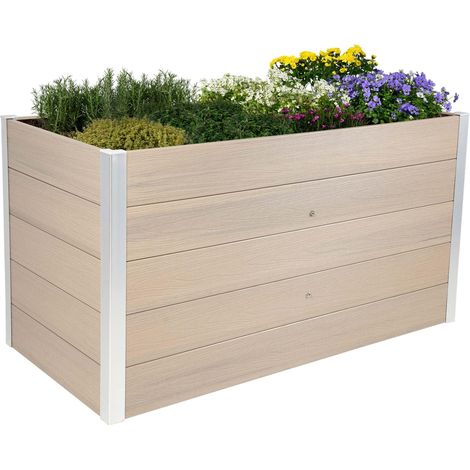 Jardinière surélevée XXL en WPC pour Le Jardin - Jardinière surélevée Aspect Bois idéale pour piments et légumes - 146 x 70 x 75 cm - Gris argenté, Gris (1/4)