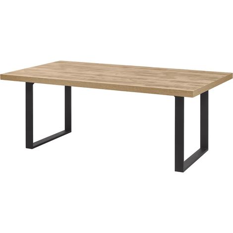 CEDRA - Table 200cm Aspect Bois Piètement U Métal Poudré Noir (1/5)
