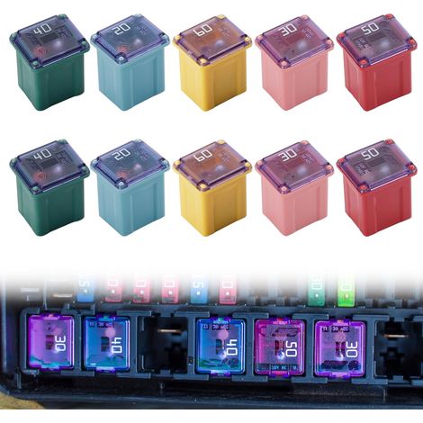 Lot de 10 fusibles de voiture à profil bas - Kit assorti de fusibles en forme de boîte Jcase - 20 A 30 A 40 A 50 A 60 A pour camions, voitures, SUV, bateaux (1/5)