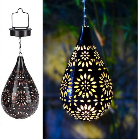 Lanterne solaire d'extérieur, décoration de jardin, lampe solaire suspendue en métal, lampe de patio, lampe de balcon étanche à LED pour éclairage de chemin extérieur (1/5)