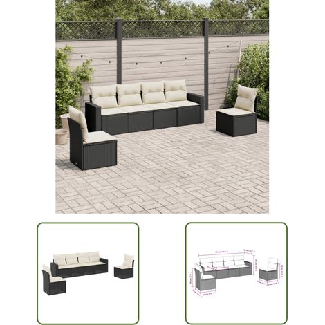 The Living Store Salon de jardin 6 pcs avec coussins noir résine tressée - Salon De Jardin - Canapé Extérieur - Meuble De Jardin - Ensemble Salon De Jardin - Résine Tressée (1/3)