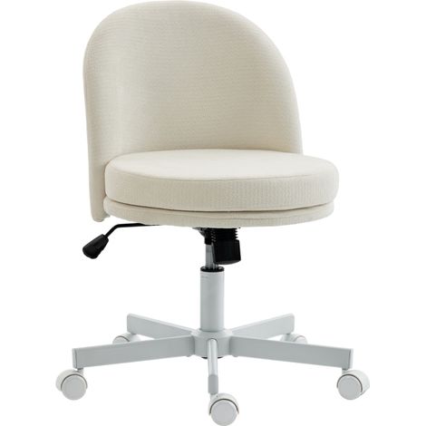 Chaise de bureau réglable en hauteur avec aspect chenille, chaise de coiffure avec fonction bascule crème (1/5)