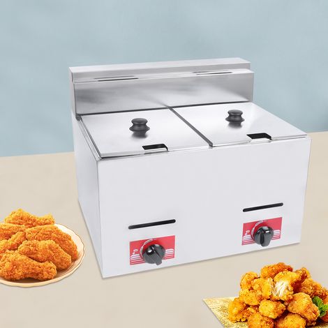 Friggitrice commerciale piano lavoro 2 scomparti, friggitrice a gas liquefatto 12L 10.6QT (1/5)