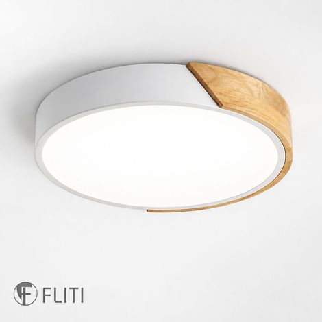 FLITI-Plafonnier LED bois rond 24W lumière blanche froide 6000K Ø30cm pour chambre cuisine salon bureau (1/5)