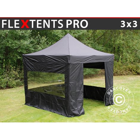 Pop up gazebo FleXtents PRO 3x3 m Black, incl. 4 sidewalls
