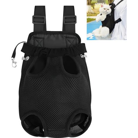 Zaino per animali domestici, zaino portatile per cani, design in rete traspirante, doppia protezione con velcro, nero. (1/5)