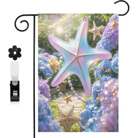Drapeau de jardin 30 x 45 cm motif étoile de mer et ambiance océanique toile double face extérieure (1/5)