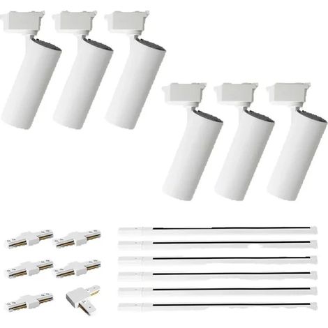 Lot de 6 spots sur rail blancs 40 W, lumière chaude – NUNZIA CASA