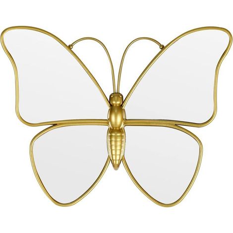 Miroir mural papillon décoratif, cadre doré, 31 x 25 cm, plastique, design élégant, lumineux. (1/5)