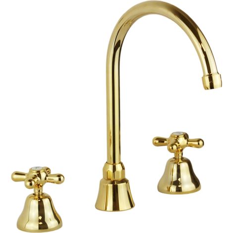 Robinet de lavabo 3 trous bec haut couleur or Gattoni Calypso 1109350D0 Or - Vidage clic clac 1"1/4 (1/5)