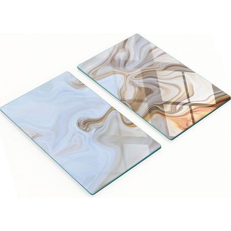 Juego de dos tablas de cocina decorativas de cristal con estampado de mármol, 2x30x52 cm. (1/5)