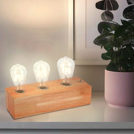 Lampe de table à poser déco desgn en bois naturel 3 lumières Compatible LED (1/2)
