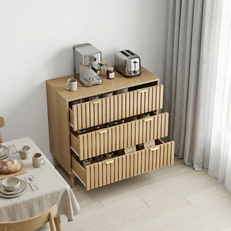 Kommode mit 3 Schubladen 80 x 39 x 80 cm Eichenoptik, mittelalterlicher Landhausstil HAVRYA (1/5)