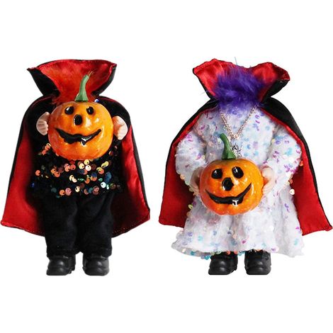 Poupée Citrouille Sans Tête - Décoration Halloween - Fantôme Avec Cape - Noir Et Blanc - Lot De 2 (1/5)