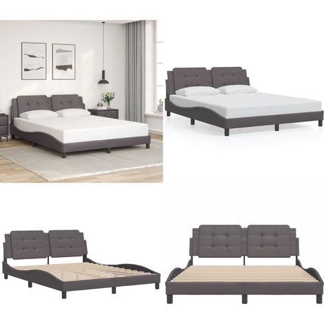 Cadre de lit sans matelas gris 160x200 cm similicuir - Lit Double - Chambre À Coucher - Design Moderne - Cadre De Lit Avec Têtière - Simili Cuir - Home & Living (1/5)