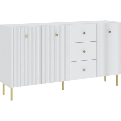 BUFFET BAS VIENA 3 Portes - 3 Tiroirs Blanc - Doré (1/5)