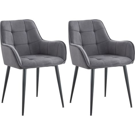 Lot de 2 chaises de salle à manger avec accoudoirs en velours gris foncé capitonné cadre métal noir 100007483 (1/5)